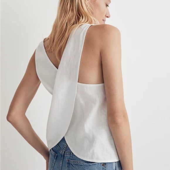 Madewell White Linen Cross Back Tank Top - Picture 2 of 5